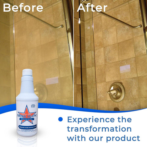 Bring It On Cleaner Water Spot Remover Plus, 2 Drill Brushes, 32 oz, Cleaning Brush for Drill, Tile Scrub Brush