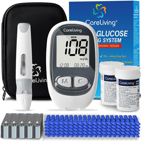 MM1100 Blood Glucose Monitor Kit, 100 Test Strips, 100 Lancets, 1 Meter, Diabetes Testing Kit for Home