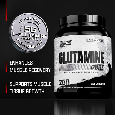 Nutrex Research L Glutamine Powder - 200 Servings - Pure Unflavored L-Glutamine 1000 Grams