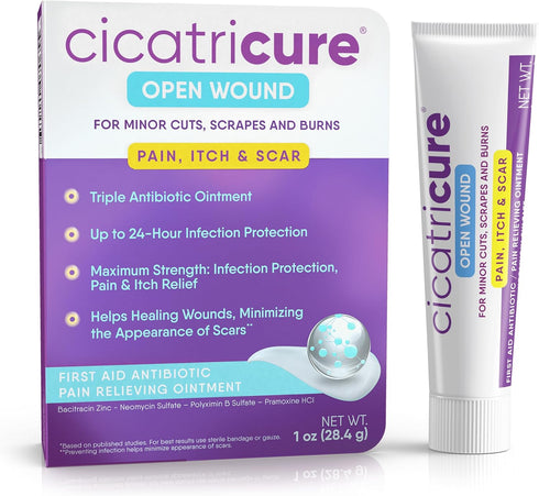 Cicatricure Open Wound Care, First Aid Antibiotic Ointment for Minor Cuts, Scrapes, Burns, Itch - 1 oz, Pack of 1