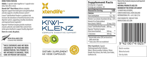 Xtendlife Kiwi-Klenz Natural Prebiotic with Enzyme, Soluble Fiber & Prebiotics - 60 Vegetarian Capsules