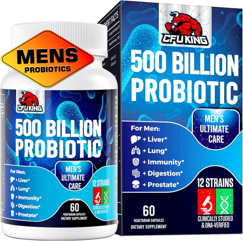 Probiotics for Men, 500 Billion CFU + 12 Strains with Turmeric, Cranberry & Goji, Ultimate Care, 60 Capsules for