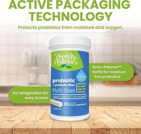 Multi-Strain Probiotics & Prebiotics for Adults - 12B CFU, 30 Capsules for Gut Health & Digestion Support