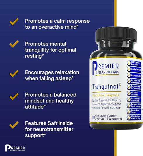 Premier Research Labs Tranquinol, Natural Sleep Aid Supplement for Deep Sleep Support, 90 Plant-Source Capsules
