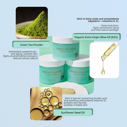 YADAH Green Tea Cleansing Balm II: 3.38fl oz Makeup Remover, Moisturizing, Residue-Free, Korean Skin Care, Vegan, For