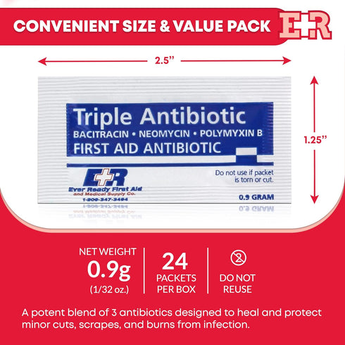 Ever Ready First Aid Triple Antibiotic Ointment .9gr Packets, 24 Count for Wound Care