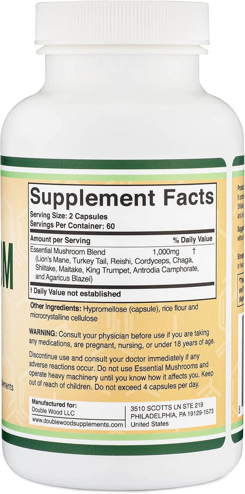 Mushroom Blend Supplement 1,000mg, Top 10 USA Grown Mushrooms (Lion's Mane, Reishi, Cordyceps, More)