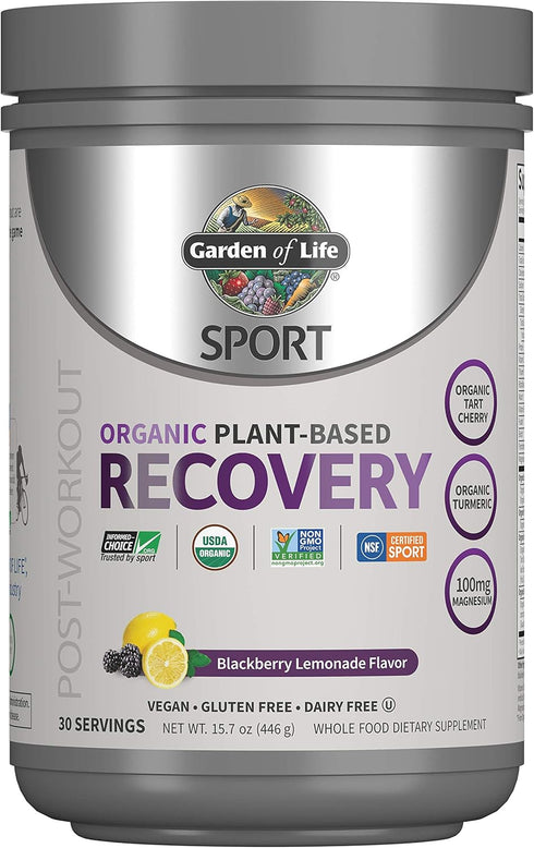 Garden of Life Sport Vegan Organic Plant Based Post Workout Muscle Recovery Powder, Blackberry Lemonade, 30 Servings