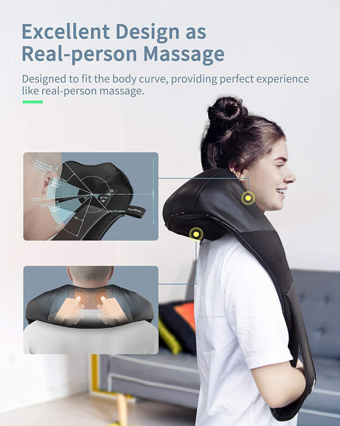 JIODTMER 3D Back Neck and Shoulder Massager with Heat,Deep Tissue Kneading Pillow, Electric Full Body Massager