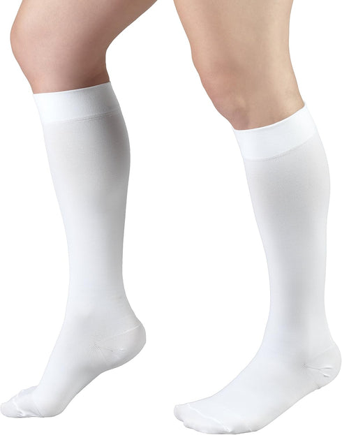 Truform 20-30 mmHg Compression Stockings, Knee High Length, Closed Toe, White, X-Large