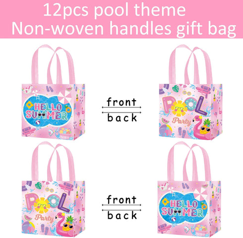 C L cooper life 12pcs Summer Pool Party Gift Treat Bags, Pink Hello Summer Theme Non-Woven Bags for Girls