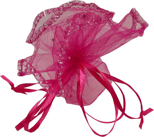 100pcs Sheer Organza Favor Bags, Round Drawstring Jewelry Candy Pouch, 26cm/10.2 inch Diameter (Hot Pink)