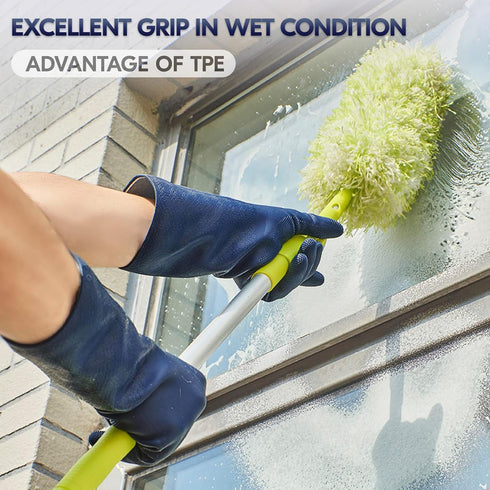 Vgo... 2 Pairs Reusable Household Aromas Gloves: Durable Long Sleeves Kitchen Cleaning Gloves (Dark Blue & Hi-viz