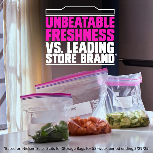 Ziploc Quart Food Storage Bags - Stay Open Design with Stand-Up Bottom, 80 Count
