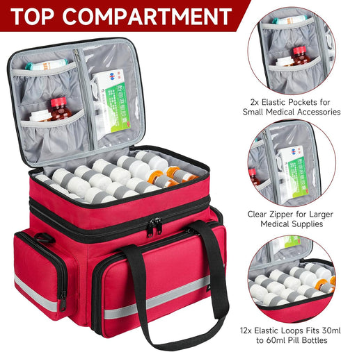 Jaffzora Large Pill Bottle Organizer, Double Layers Medicine Storage Bag with Lockable Zippers and Shoulder