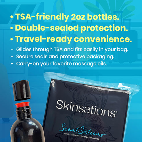 Set Set (4 2oz) Skinsations Massage Oil Gift Variety for Couples, Travel Size Lightweight, Non-Greasy, Hydrating Body