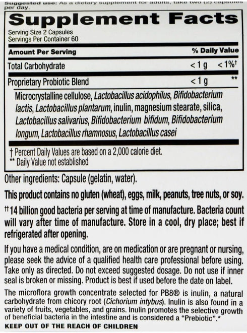 Nutrition Now Pb8 Acidophilus, Original, 120 Count for Digestive Health