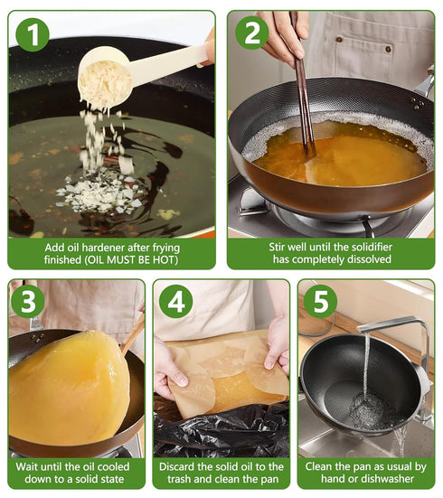 Cooking Oil Solidifier, 100% Plant-Based Powder for Grease Disposal, Solidifies Up to 40 Cups