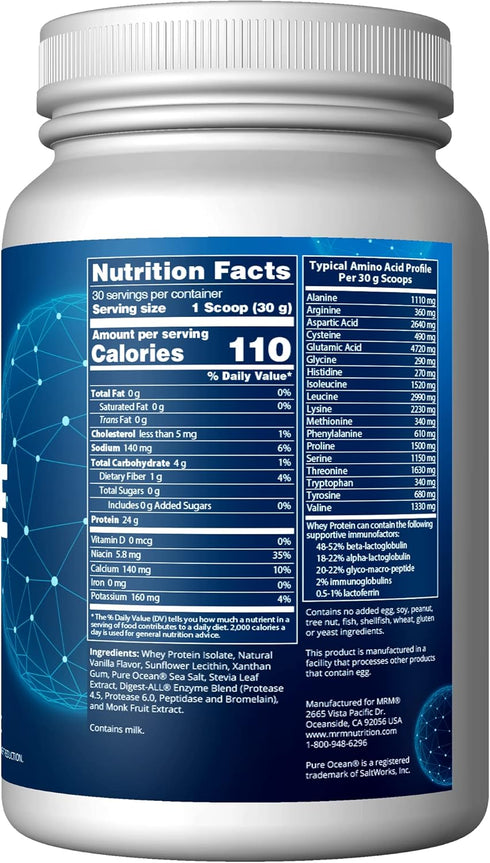 MRM Nutrition Isolate Whey Protein, Vanilla Flavored, 24g Protein, 29 Servings, Added BCAAs + Glutamine