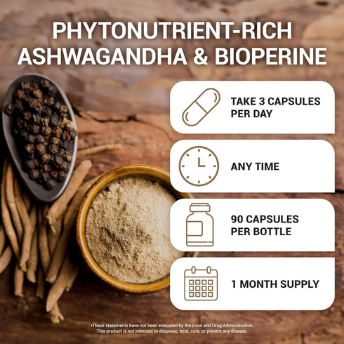 Dr. Berg Ashwagandha Capsules 1500mg - Organic Ashwagandha Root with Black Pepper from Bioperine - 90 Capsules