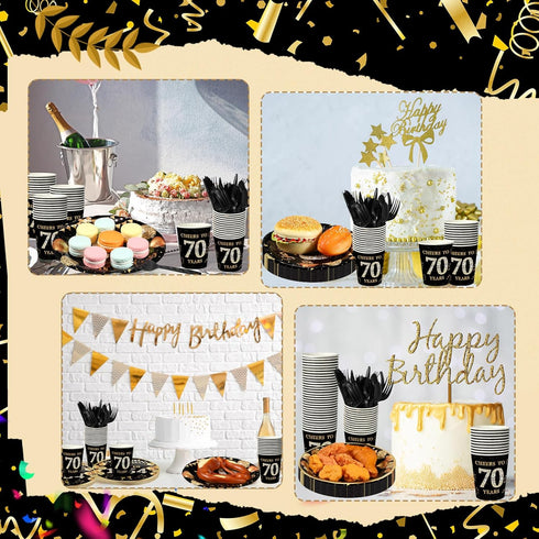 240 Pcs 70th Birthday Decorations, Birthday Party Tableware, Plates, Napkins, 9oz Cups for 30 Guests