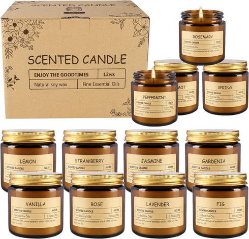 TLNFHRPI 12 3.05oz, Pcs Scented Candles with Added Natural Essential Oils, Suitable for Various Festivals, Parties