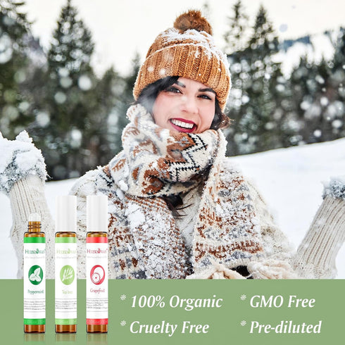 Set 6 Pack 10ml Essential Oil Roll On with Lavender, Peppermint, Eucalyptus & Grapefruit, Tea Tree & Vanila