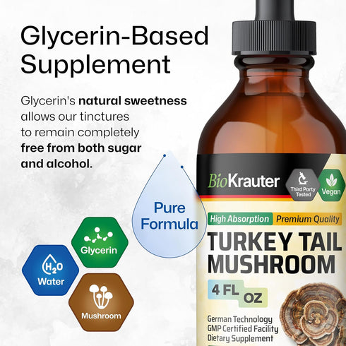 BIO KRAUTER Turkey Tail Mushroom Supplement, Vegan Immune Support Drops, Alcohol & Sugar Free, 4 Fl.Oz.