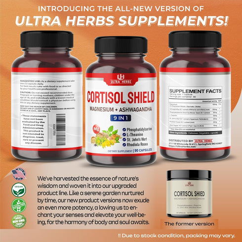 CORTISOL SHIELD 9 in 1, 15,250mg Magnesium + Ashwagandha with Phosphatidylserine, Relaxation Support, 90 Count