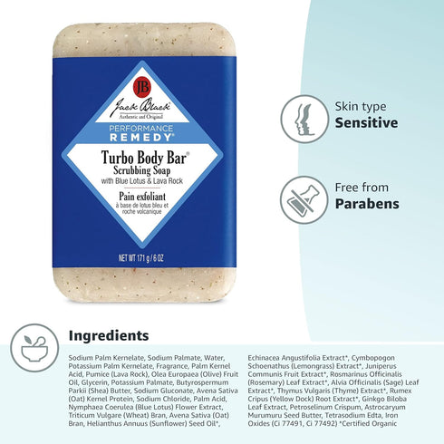 Jack Black Turbo Body Bar Soap, Mens Exfoliating Scrub with Lava Rock