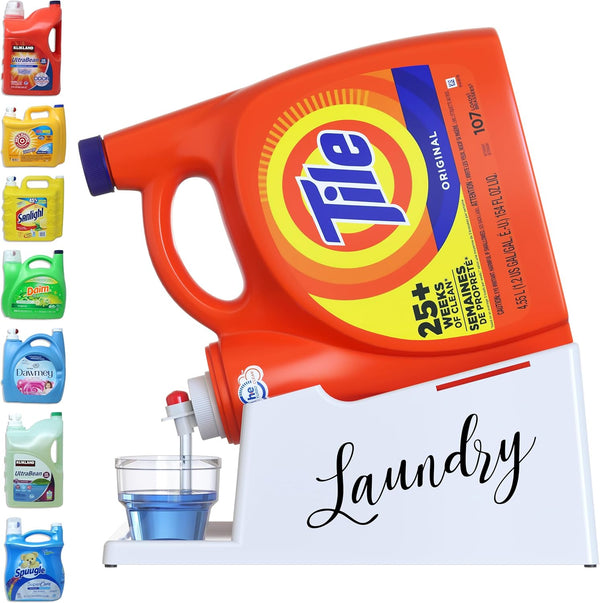 Skywin Laundry Detergent Holder Organizer, Drip Tray for Laundry Room (White with Print), Soap Cup Storage Tray