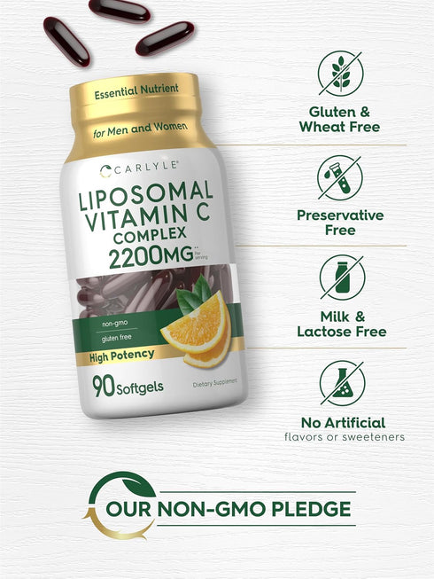 Carlyle Liposomal Vitamin C, 2200mg, 90 Softgels, High Potency Formula, Non-GMO & Gluten Free (Packaging May Vary)