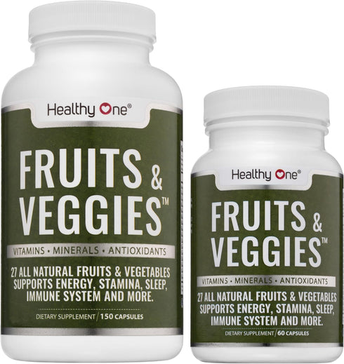 Healthy One Fruit and Veggies Supplement - 60 Veggie Fruit Capsules, 27 Superfood Vitamins for Immune Support