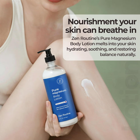 Set Zen Routine Magnesium Spray + Lotion Relaxing & Soothing Body Care for Daily Use Unscented, Non-Greasy, Less Itch
