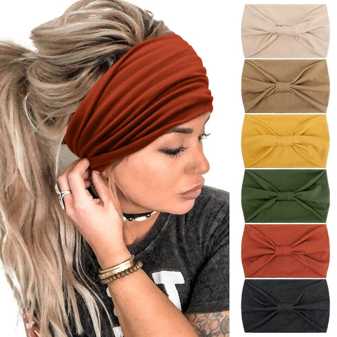 Tobeffect 6 Packs Wide Headbands for Women, Knotted Hairbands Turbans Non Slip Boho Hair Accessories