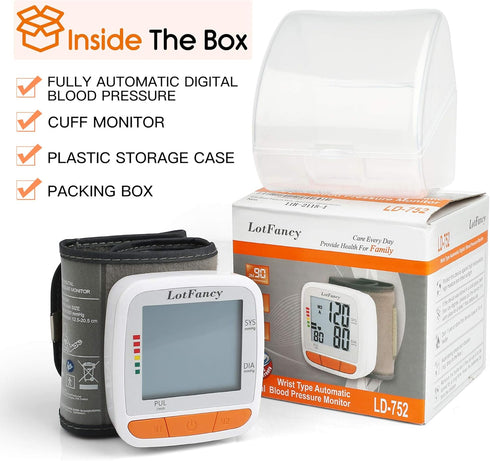 LotFancy Wrist Blood Pressure Monitor, Adjustable Cuff (4.9”-8.1”), 2 Users, Digital BP Monitor