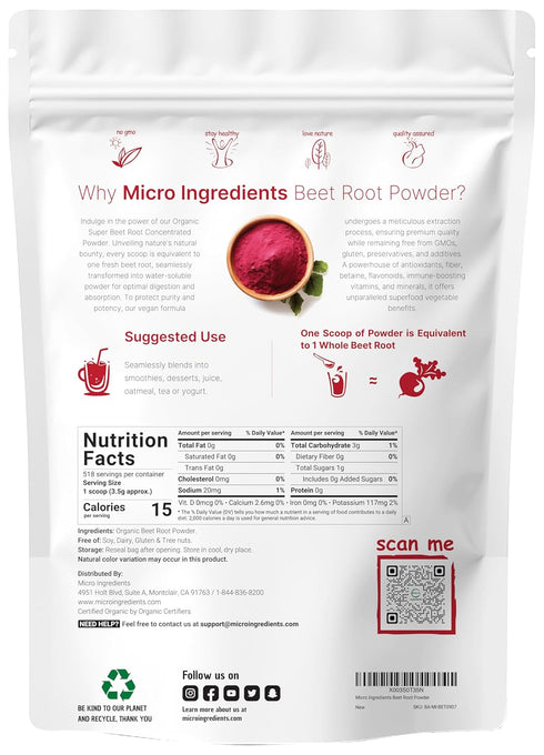 Organic Beet Root Powder, 4 Pounds - High Concentrated Raw Beet Supplement | Cold Pressed, Water Soluble, Non-GMO, Vegan