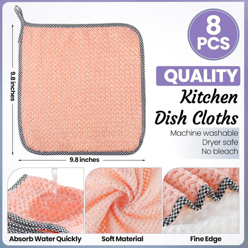 Hushee 24 Pcs Reusable Kitchen Dishwashing Gloves, Heavy Duty Coral Velvet Kitchen Dishcloth, Non-Slip Black Rubber