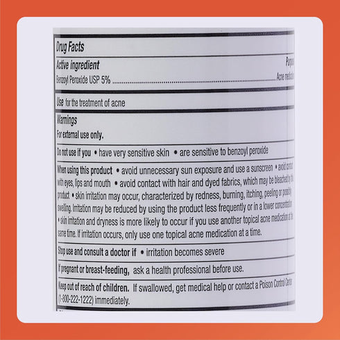 Rugby Benzoyl Peroxide Wash USP 5% - Acne Medication for Clear Skin, 8 Fl. Oz.