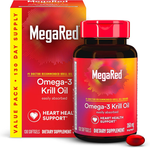 MegaRed Omega-3 Krill Oil, 350mg Softgels (130 Count), EPA & DHA with Antioxidant Astaxanthin