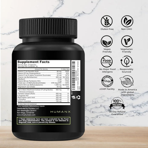 HUMANX Sciatica Focused Formula, Nerve Support Supplement with Stabilized R-Lipoic Acid, Vitamins for Healthy Back,