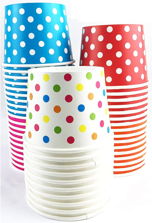 Worlds Paper Ice Cream Cups Polka Dot Paper Yogurt Cups 4oz Mix - 50 pack