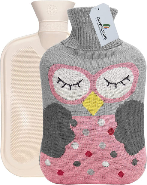 Hot Water Bag Hot Water Bottle 2 Liter, Heat Up and Refreezable Hot Cold Pack with Knit Cover for Pain Relief, Hot Cold