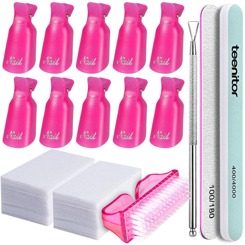 Teenitor Gel Nail Polish Remover Kit, 10pcs Remover Clips, 115pcs Nail Wipe Pads, Hot Red