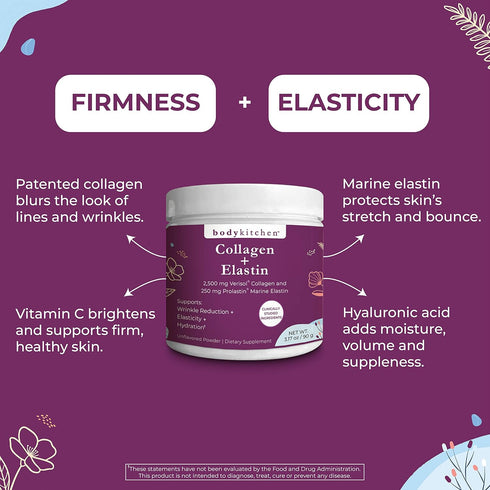 Body Kitchen Collagen and 250 mg Elastin Supplement, Unflavored Powder, Support Skin Health & Elasticity, 30 Servings