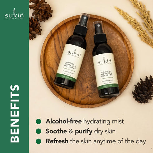 Sukin Organics Hydrating Mist Toner, Rosewater Facial Mist Spray, Refreshing Skin Care Routine for Face & Neck, Suitable for All Skin Types, 4.23 Fl Oz