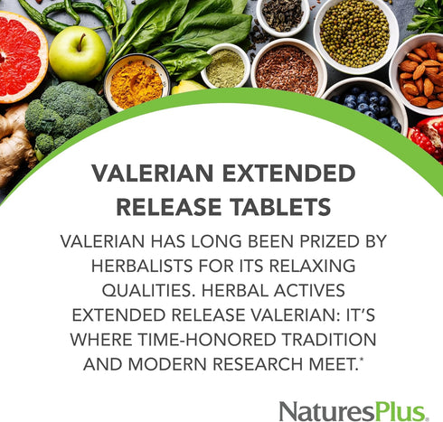NaturesPlus Herbal Actives Valerian 600mg Extended Release, 30 Tablets, Vegetarian, Gluten Free