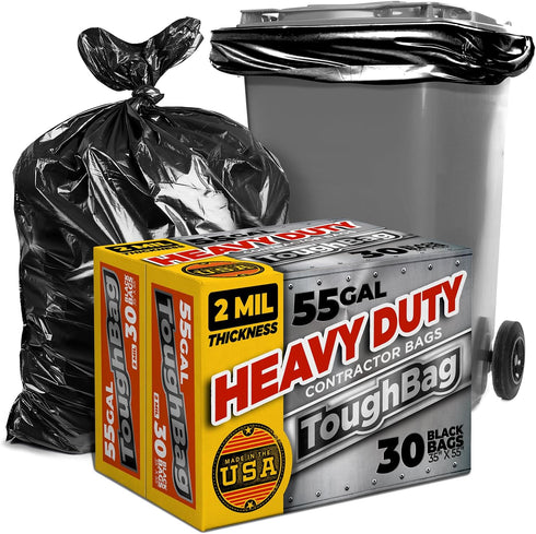 Drum Liners 55 Gallon Trash Bags, 30 COUNT, 2 Mil Heavy Duty, 55-60 Gallon Drum Liners, Made In USA