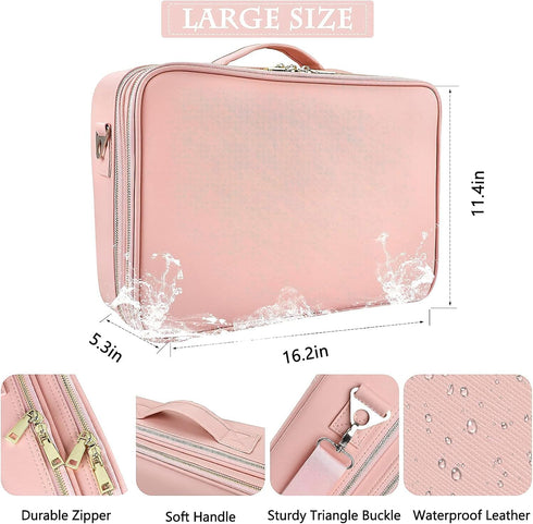JOURMON Travel Makeup Case Organizer, Portable Cosmetic Bag with Adjustable Dividers and Shoulder Strap for Toiletry