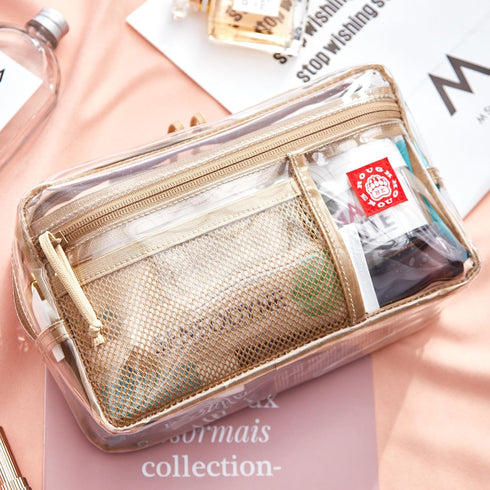 Rough Enough Clear Toiletry Bag for Traveling Women, Large Stiff Makeup Cosmetic Organizer for Travel Size Toiletries